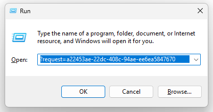 Visual of the Windows Run utility with command